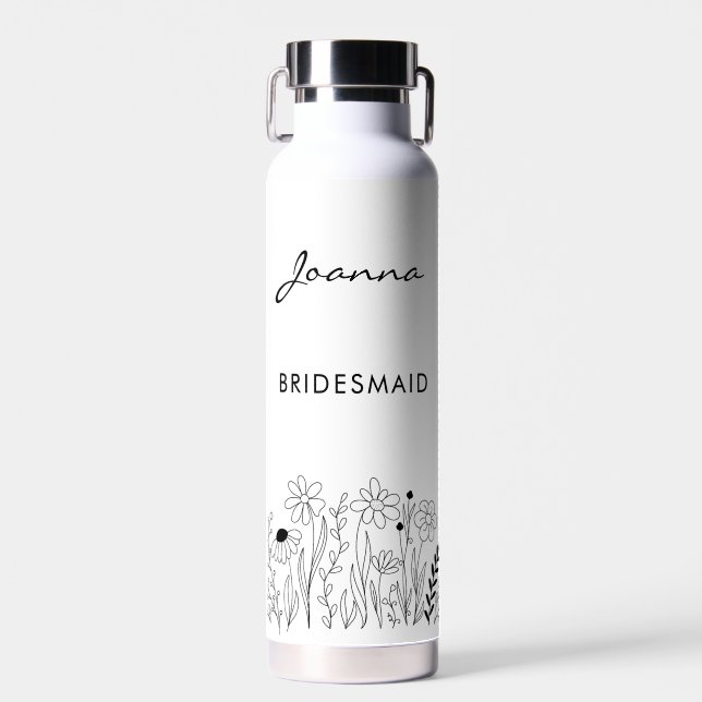 Minimalist Wildflower Cute Bridesmaid Water Bottle (Front)