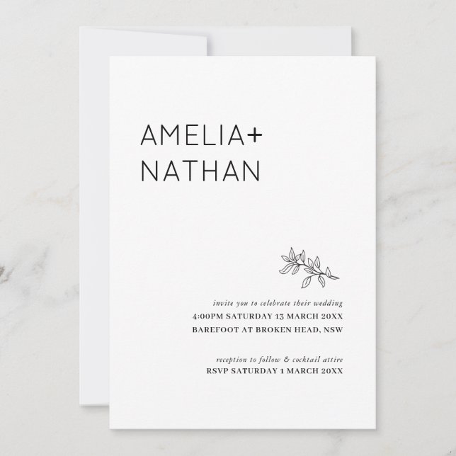 Minimalist wildflower foliage wedding invitation (Front)