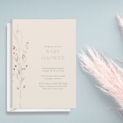 Minimalist Wildflower Gender Neutral Baby Shower Invitation