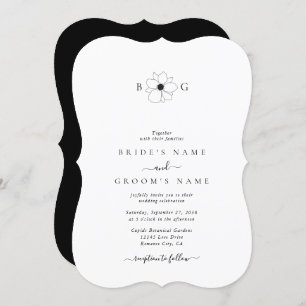 Minimalist Wildflower Hand-Drawn Monogram Wedding Invitation