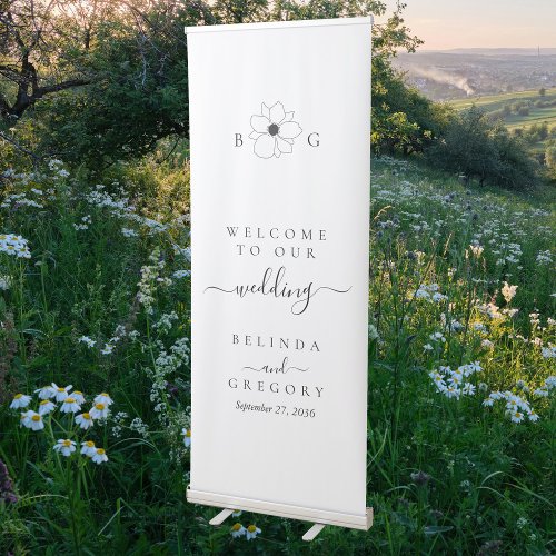 Minimalist Wildflower Hand_Drawn Monogram Wedding Retractable Banner