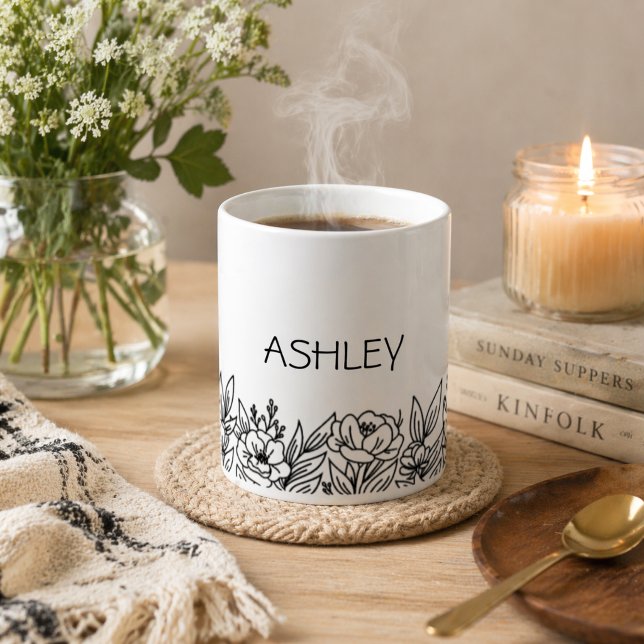 Minimalist Wildflower Monogram  Coffee Mug (Creator Uploaded)