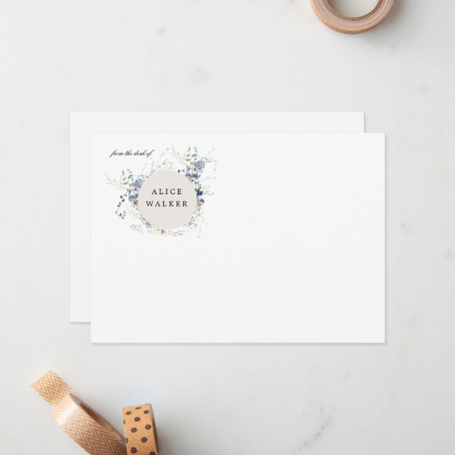 Minimalist Wildflower Monogram Stationery Note Card (Front/Back In Situ)