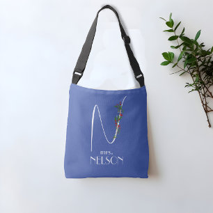 Minimalist wildflower monogram teacher blue crossbody bag