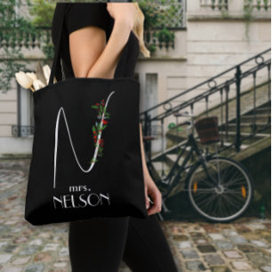 Minimalist wildflower monogram  teacher tote bag