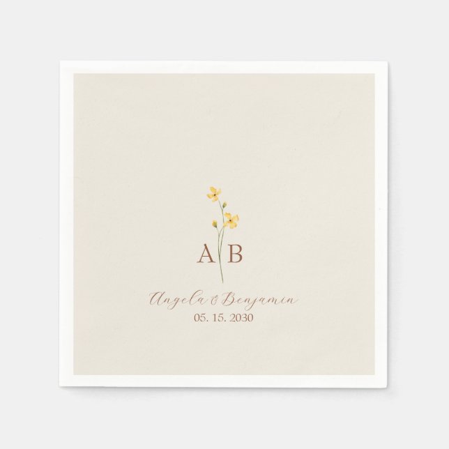 Minimalist Wildflower Monogram Wedding Napkins (Front)