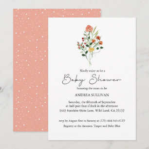 Minimalist Wildflower Peach Baby Shower Invitation