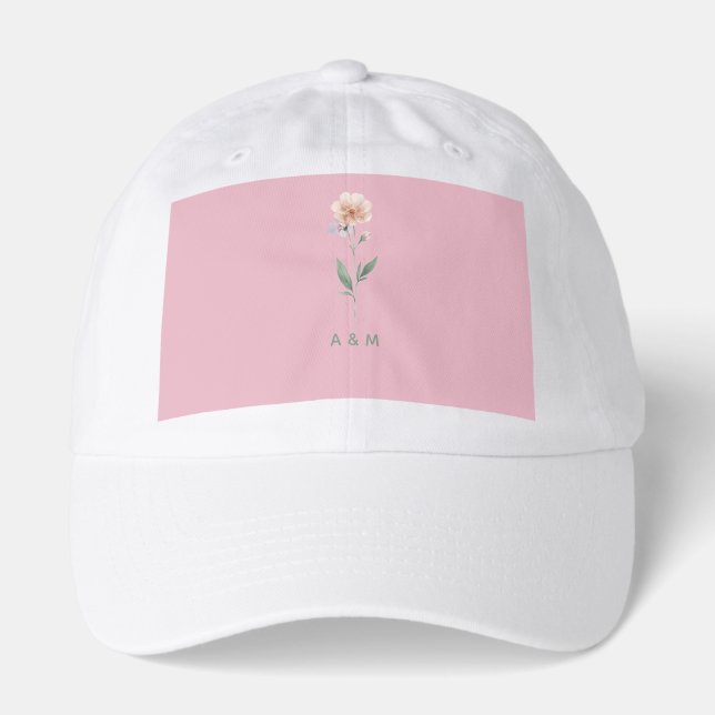 Minimalist Wildflower Personalized Monogram Baseba Hat (Front)