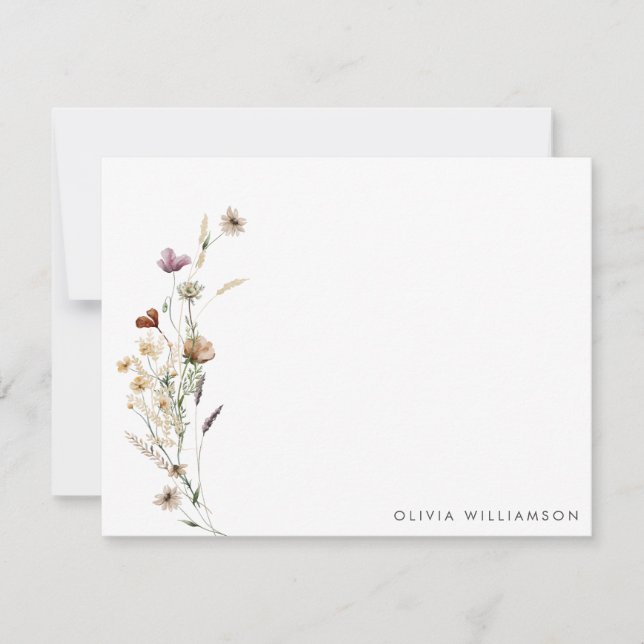 Minimalist Wildflower Personalized Name Stationery Note Card (Front)