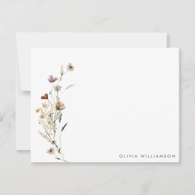 Minimalist Wildflower Personalized Name Stationery Note Card | Zazzle