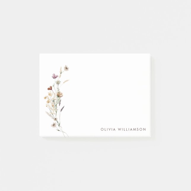 Minimalist Wildflower Personalized Name Stationery Post-it Notes (Front)
