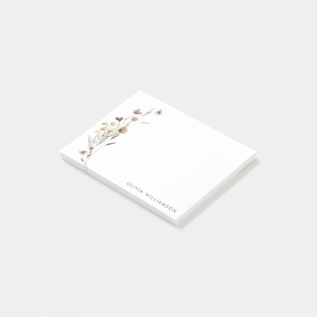 Minimalist Wildflower Personalized Name Stationery Post-it Notes (Angled)