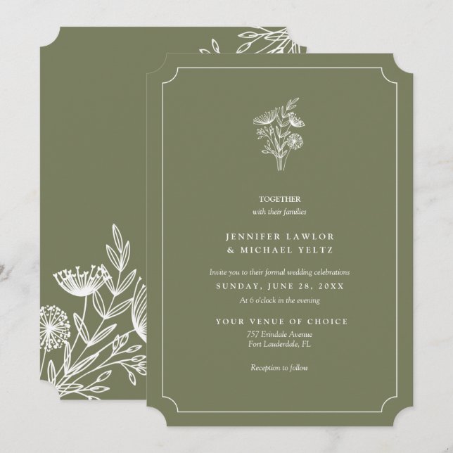 Minimalist Wildflower Sage Wedding Invitation (Front/Back)