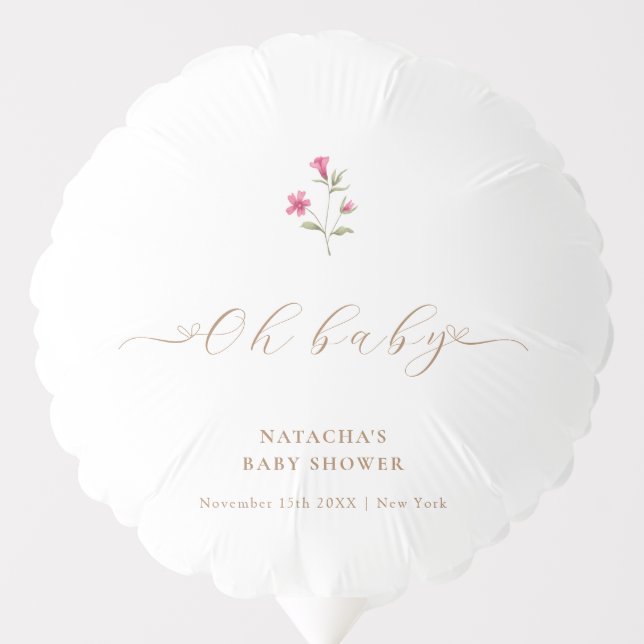 Minimalist Wildflower Script Baby Shower Balloon (Front)