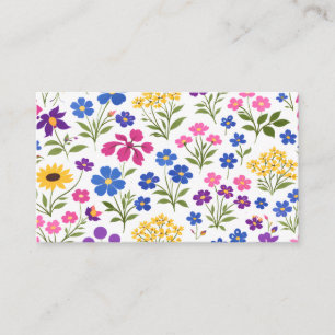 Minimalist Wildflower Seamless Pattern on White Business Card