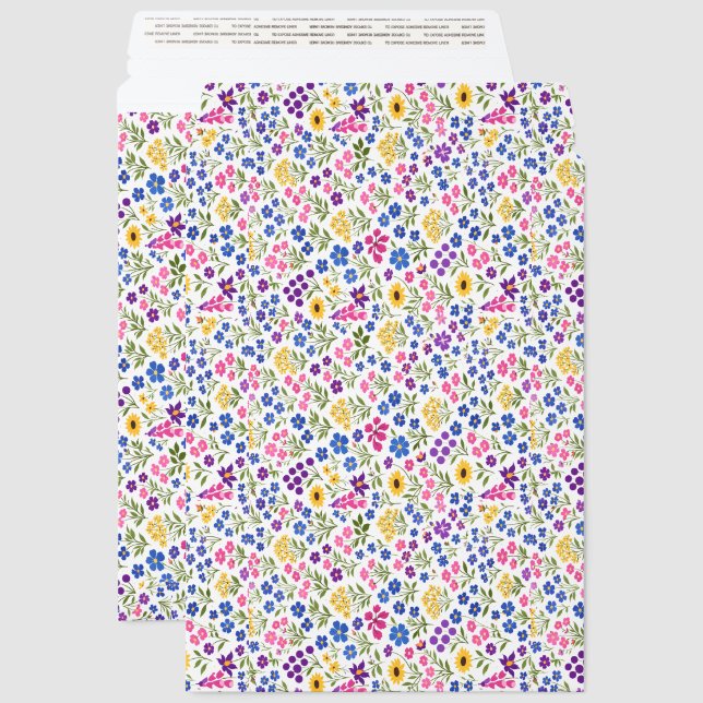 Minimalist Wildflower Seamless Pattern on White  Envelope Mailers (Front & Back)