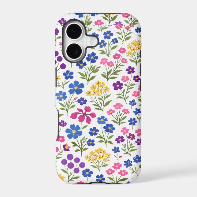 Minimalist Wildflower Seamless Pattern on White  iPhone Case (Back)