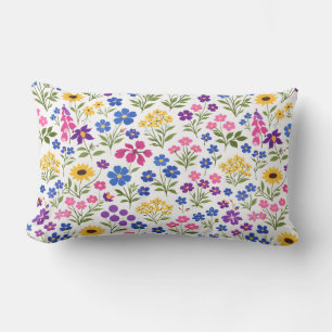 Minimalist Wildflower Seamless Pattern on White  Lumbar Pillow