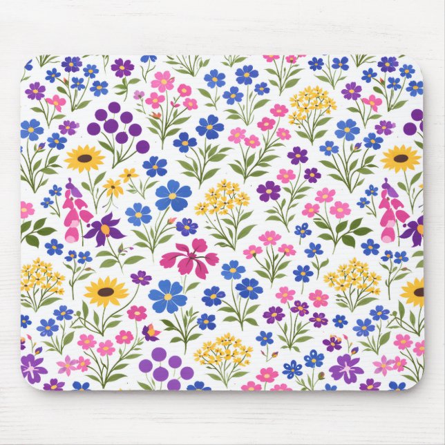 Minimalist Wildflower Seamless Pattern on White  Mouse Pad (Front)