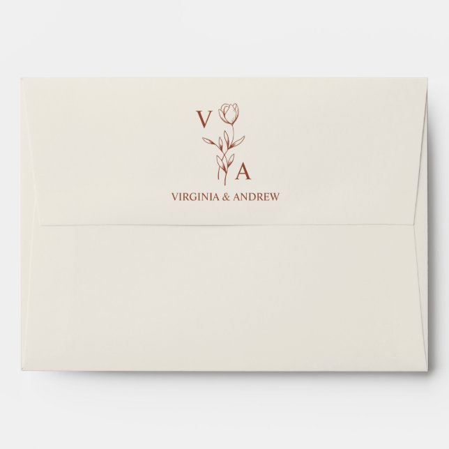 Minimalist Wildflower Terracotta Elegant Wedding  Envelope (Back (Top Flap))