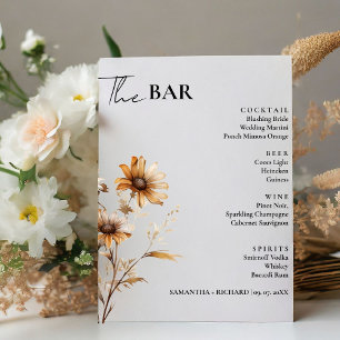 Minimalist Wildflower Wedding Drinks Bar Menu Pedestal Sign