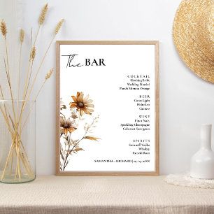 Minimalist Wildflower Wedding Drinks Bar Menu  Poster