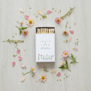 Minimalist Wildflower Wedding Matchbox Favor Matchboxes