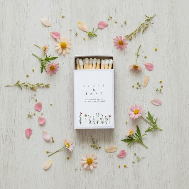 Minimalist Wildflower Wedding Matchbox Favor Matchboxes (Minimalist Wildflower Wedding Matchbox Favor Matchboxes.)