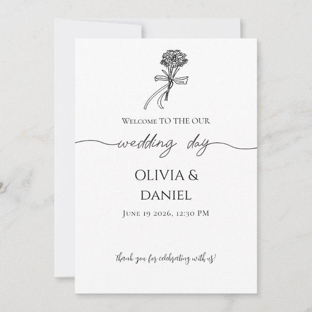 Minimalist Wildflower Wedding Program Card (Front)