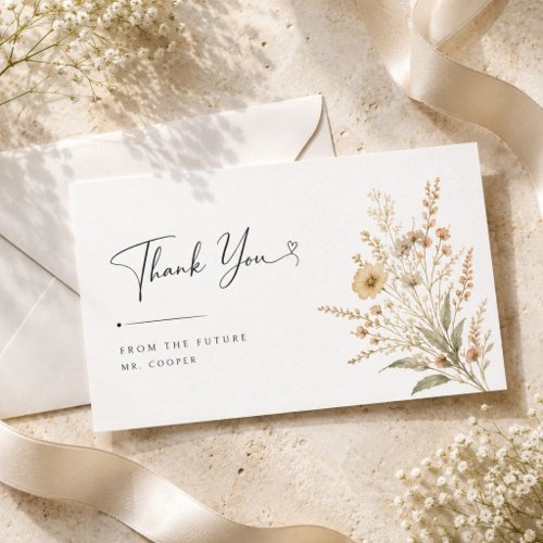 Minimalist Wildflower Wedding Thank You Card. Card