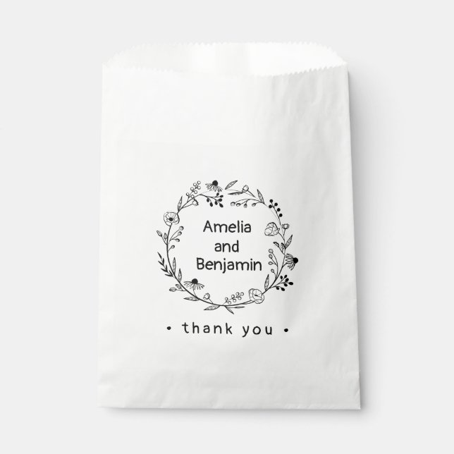minimalist Wildflower Wreath Folk Rustic Wedding  Favor Bag (Front)