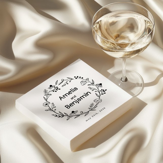 minimalist Wildflower Wreath Folk Rustic Wedding  Napkins (Creator Uploaded)