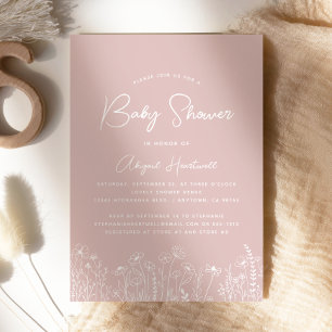 Minimalist Wildflowers Dusty Rose Girl Baby Shower Invitation