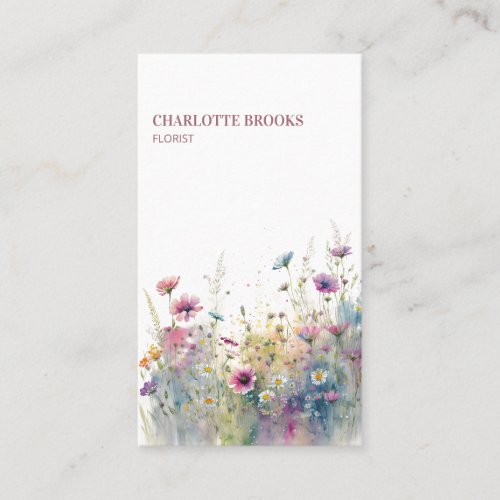 Minimalist Wildflowers Modern Watercolor Business Card