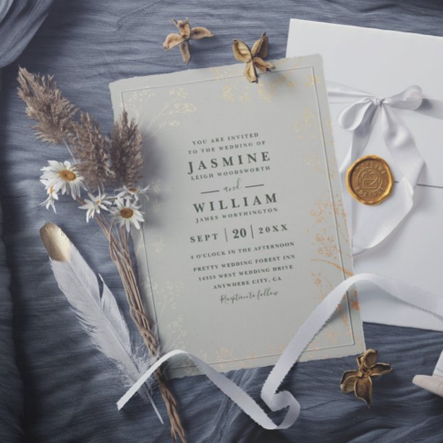 Minimalist Wildflowers Sage Rustic Elegant Wedding Invitation (Creator Uploaded)