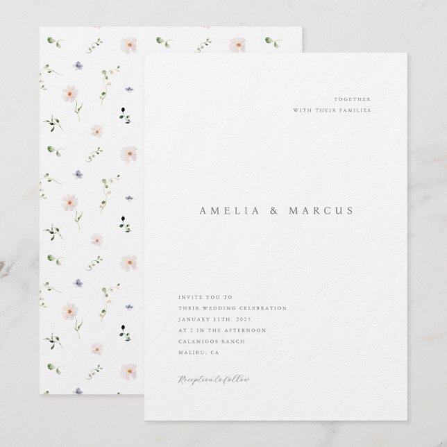 Minimalist Wildflowers Wedding Invitation (Front/Back)
