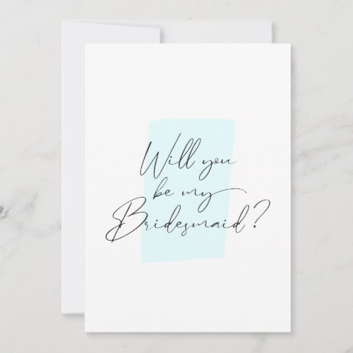 Minimalist Will You Be My Bridesmaid Blue  Invitation