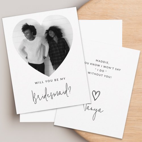 Minimalist Will You Be My Bridesmaid Heart Photo Note Card