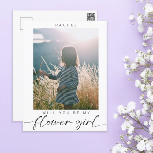 Minimalist Will you be my Flower Girl Photo Chic Postcard