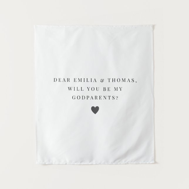Minimalist Will You Be My Godparents Proposal Tapestry (Front)
