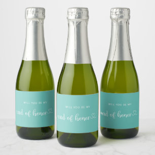 Minimalist Will you be my maid of honor mint Sparkling Wine Label