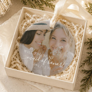Minimalist Will You Be My Maid of Honor? Photo Ceramic Ornament