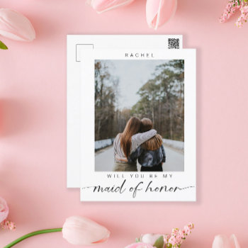 Minimalist Will You Be My Maid Of Honor Photo Chic Postcard by KristineLeeDesigns at Zazzle