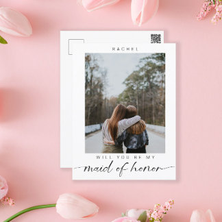 Minimalist Will you be my Maid of Honor Photo Chic Postcard