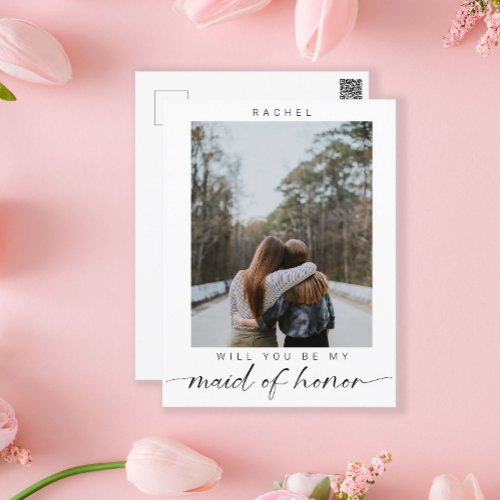 Minimalist Will you be my Maid of Honor Photo Chic Postcard