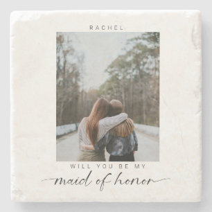 Minimalist Will you be my Maid of Honor Photo Chic Stone Coaster
