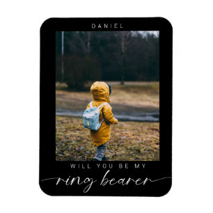 Minimalist Will you be my Ring Bearer Photo Dark Magnet