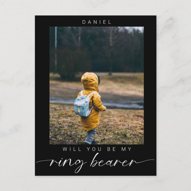 Minimalist Will you be my Ring Bearer Photo Dark Postcard (Front)