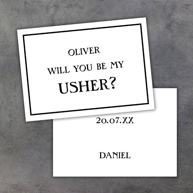 Minimalist Will You Be My Usher Proposal Black Invitation (will you be my usher proposal card minimalist black and white)