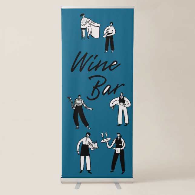 Minimalist Wine Bar Wedding Sign Turquoise Blue (Front)
